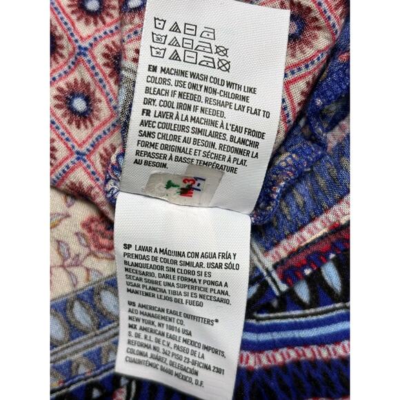 American Eagle Mini Dress Size M Patchwork Multicolor Cold Shoulder Keyhole Neck - Picture 8 of 12